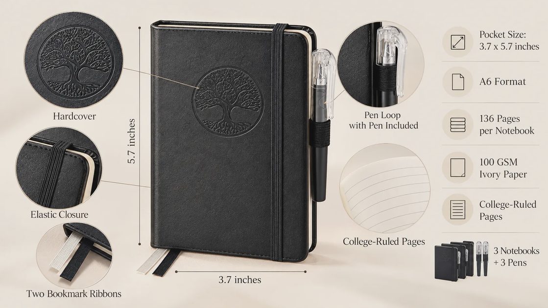 I bought this three-pack because it gives me a notebook for my desk, one for my bag, and one in reserve, each with its own pen